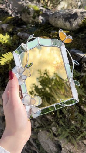 Miroir doré jaune et vert